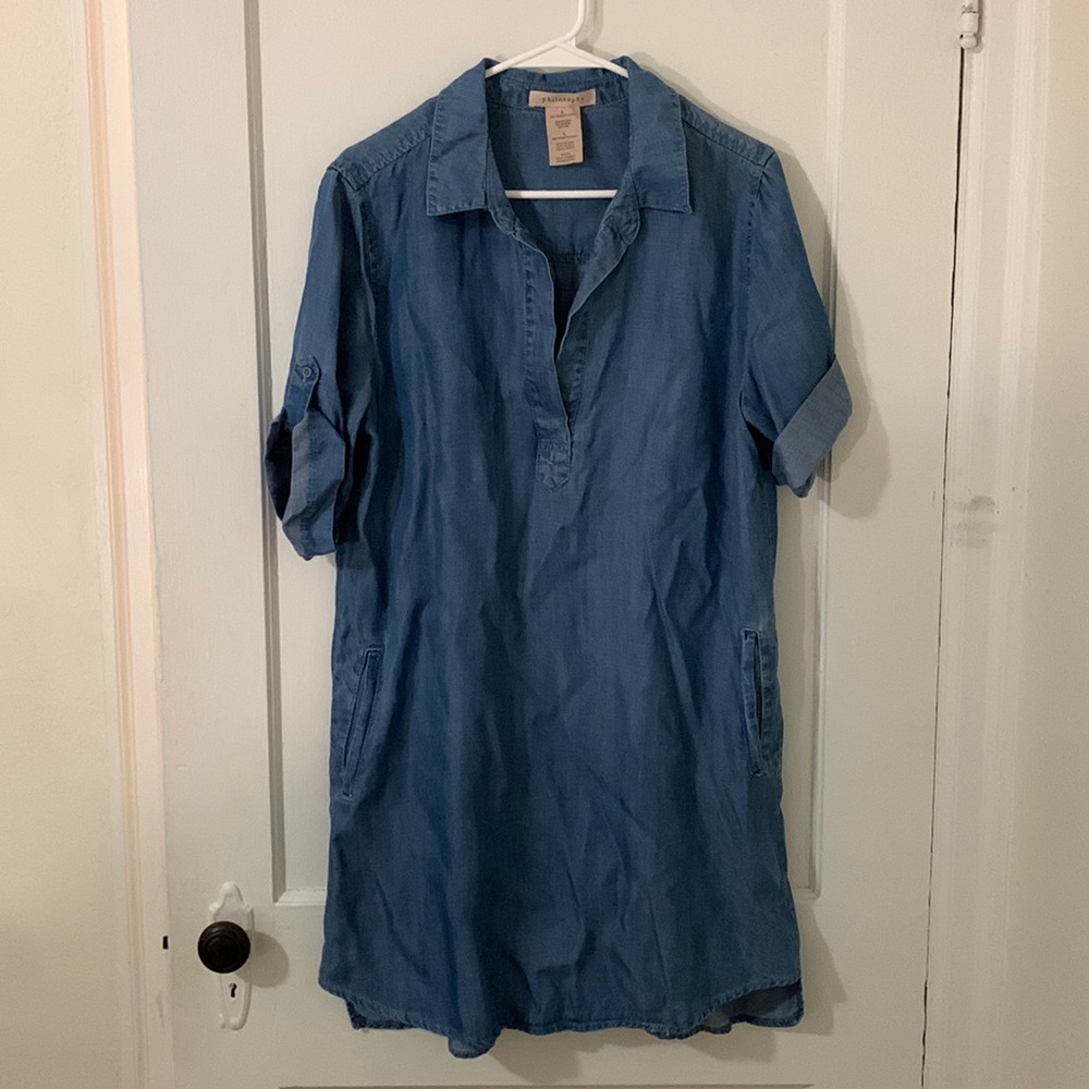 Philosophy Blue Jean Chambray Dress with Pockets, Size Large